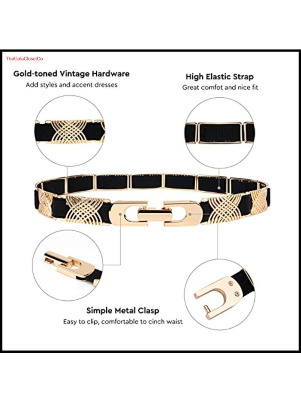 Gold Metal Elastic Stretch Dress Belt Adjustable Skinny Waist Cinch - Picture 3 of 5